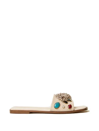 Twinset Stone-embellished Sandals In Pink