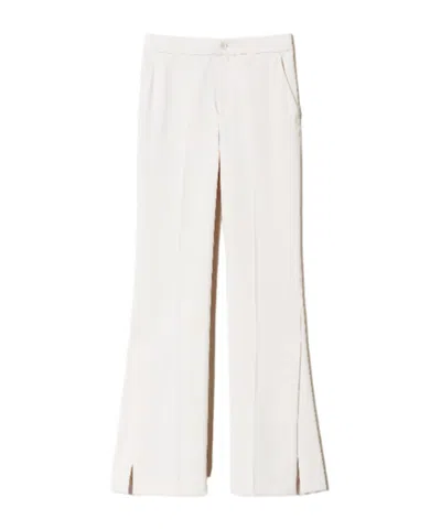 Twinset Straight Pants With Slit In White