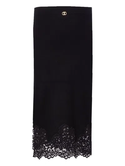 Twinset Straight Silhouette Skirt With Lace Trim In Black