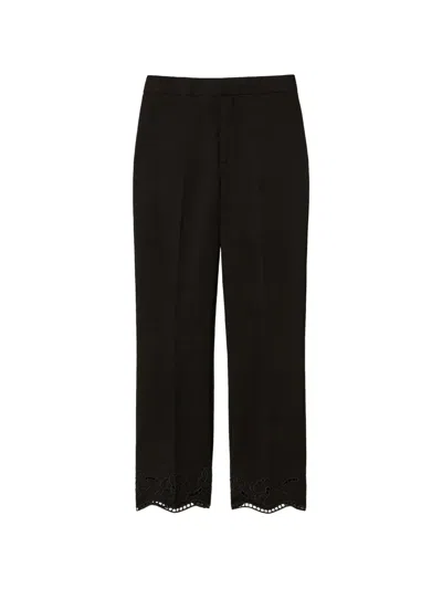 Twinset Straight Trousers With Broderie Anglaise In Black