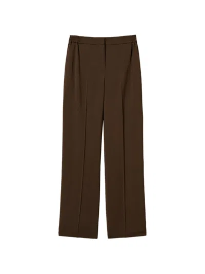 Twinset Straight Twill Trousers With Pockets In Brown