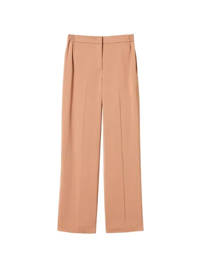 Twinset Straight Twill Trousers With Pockets In Brown