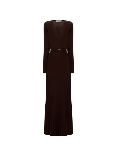 Twinset Straight-cut Knitted Midi Dress With A Belt In Animal Print