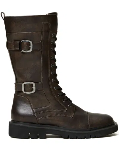 Twinset Strap-embellished Combat Boots In Kaffee Braun