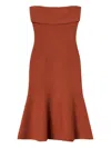 Twinset Strapless Flared Midi Dress In Brown