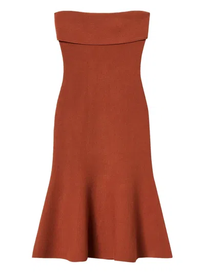 Twinset Strapless Flared Midi Dress In Brown