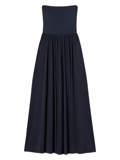 Twinset Strapless Pleated Maxi Dress In 11956_classic Blue