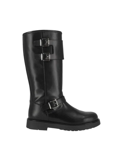Twinset Kids' Strapped Leather Boots In Black