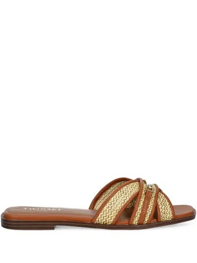 Twinset Strappy Flat Sandals In Brown