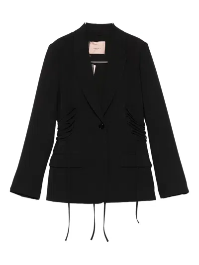 Twinset Straps-detail Button-fastening Jacket In Black