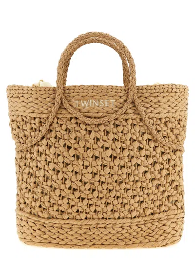 Twinset Straw Shopping Bag In Sand