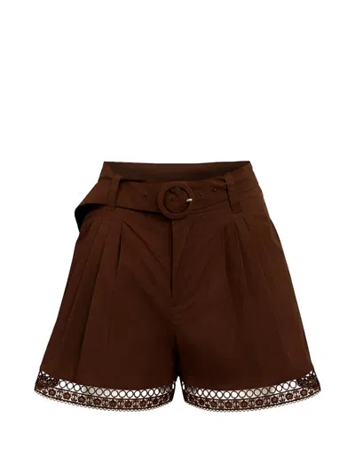 Twinset Stretch Cotton Shorts With A Waist Tie  In Burgundy
