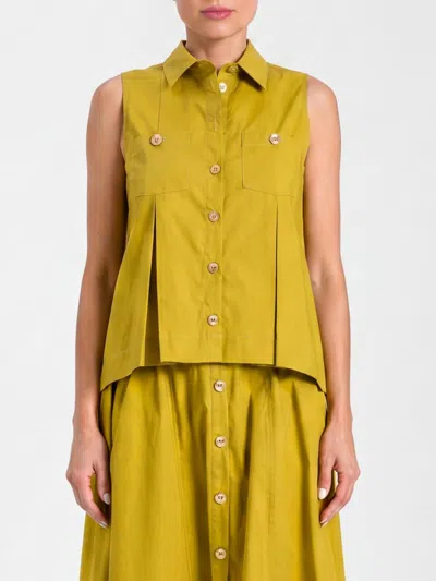Twinset Stretch Cotton Sleeveless Shirt In Yellow