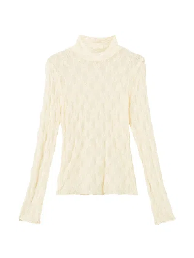 Twinset Stretch Lace Turtleneck Top In Neutrals