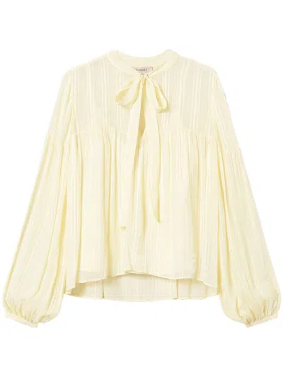 Twinset Stripe-jacquard Blouse In Yellow