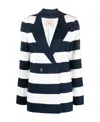 Twinset White And Blue Striped Double-breasted Blazer In Black
