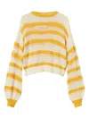 Twinset Striped Balloon-sleeve Sweater In Yellow