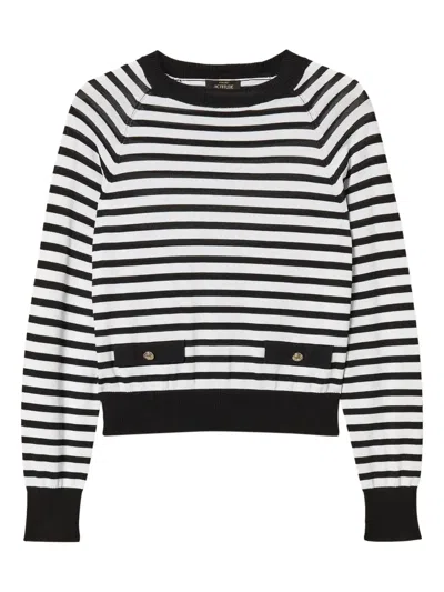 Twinset Striped Crew-neck Sweater In Black
