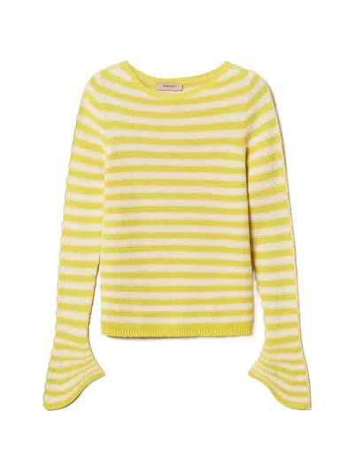 Twinset Striped Crew-neck Top In Purple