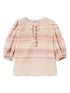 Shop Twinset Striped Embroidered Blouse In Neutrals