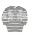 Twinset Twin-set Floral Embroidered Striped Knit Sweater In Gray