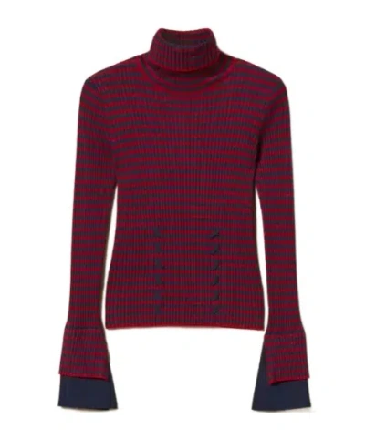 Twinset Striped High-neck Pullover In Burgundy