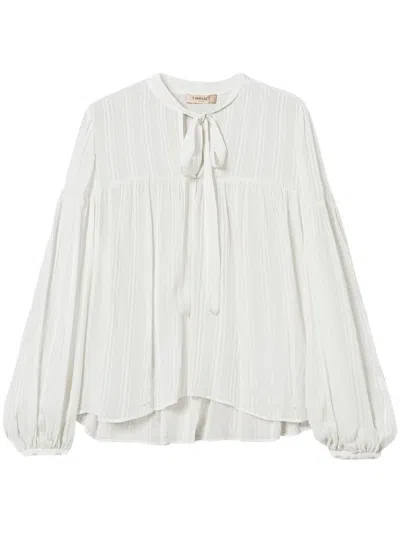 Twinset Striped Jacquard Blouse In White