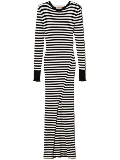 Twinset Striped Knit Dress In Black