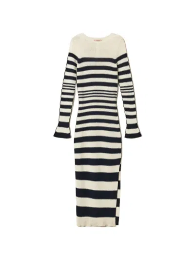 Twinset Striped Knit Maxi Dress In White