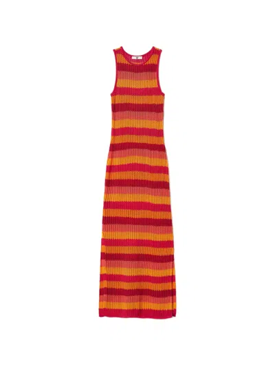 Twinset Striped Knit Midi Dress In Red