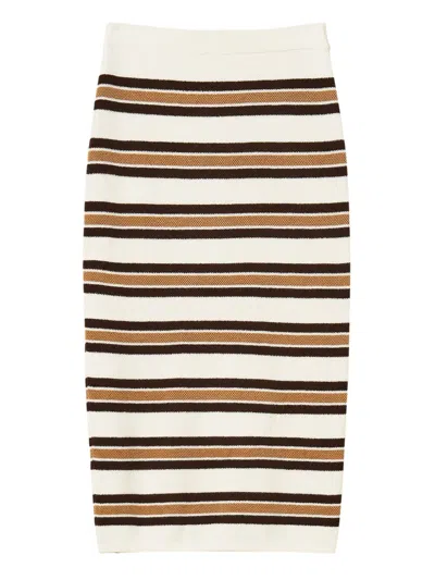 Twinset Striped Knit Midi Skirt In White