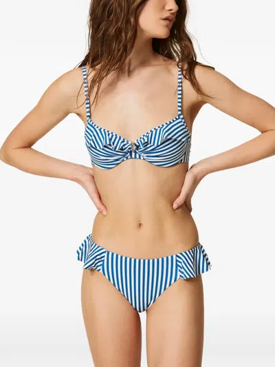 Twinset Striped Knitted Bikini Top In Blue