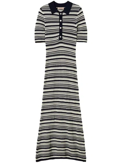 Twinset Gestreiftes Strickkleid In Weiss