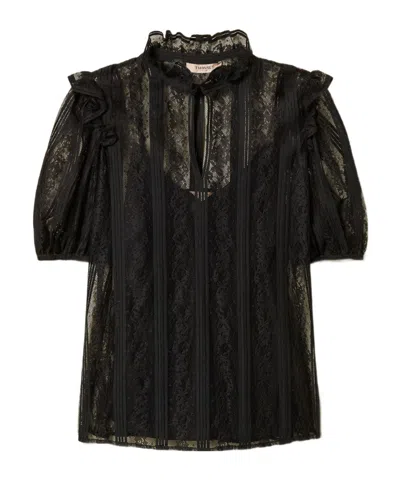 Twinset Striped Lace Blouse In Black
