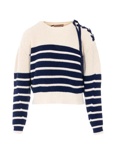 Twinset White And Blue Striped Sweater In Black