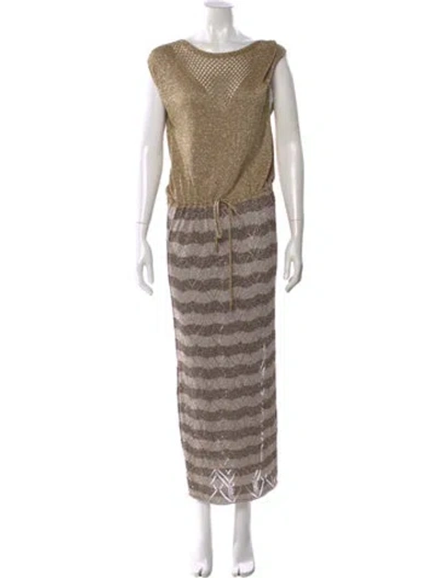 Pre-owned Twinset Striped Long Dress In Neutral