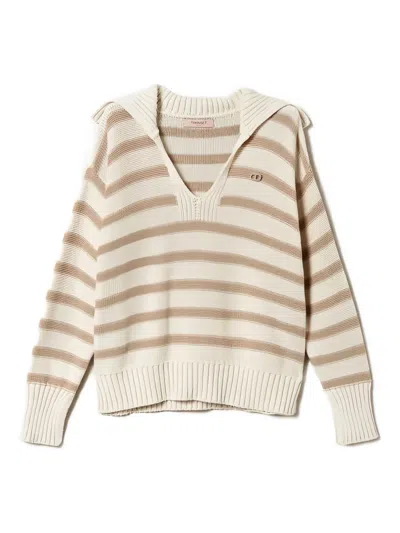Twinset Striped Long-sleeve Sweatshirt In Neutral