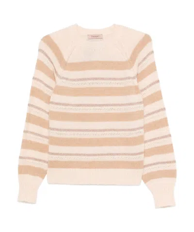 TWINSET STRIPED LUREX-DETAIL SWEATER