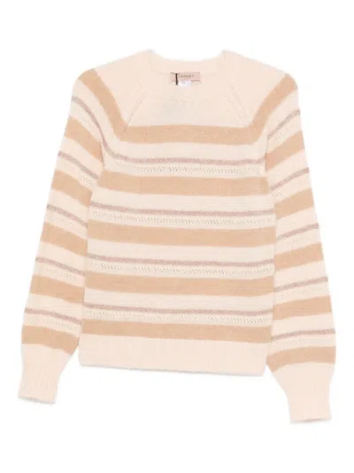 Twinset Beige And Cream Striped Knit Sweater In Multi
