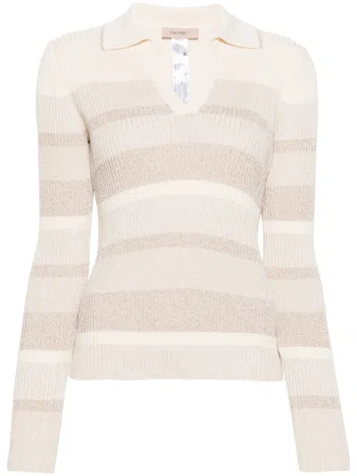 Twinset Striped Lurex-detailing Jumper In Neutrals