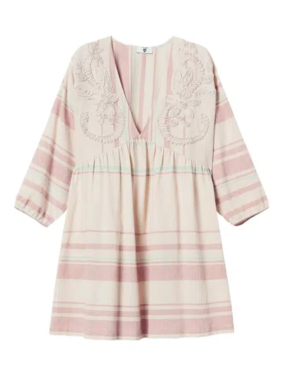 Twinset Striped Mini Dress In Pink