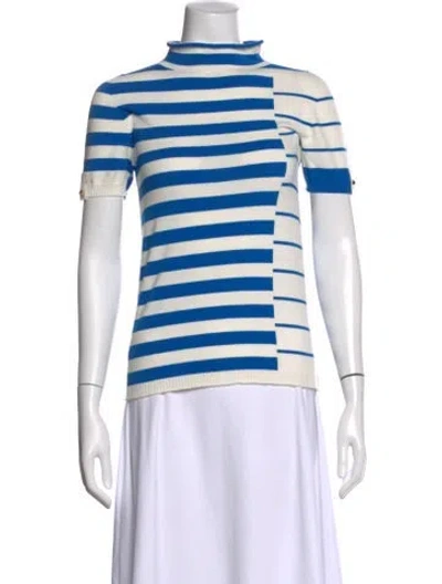 Pre-owned Twinset Striped Mock Neck Top In Blue
