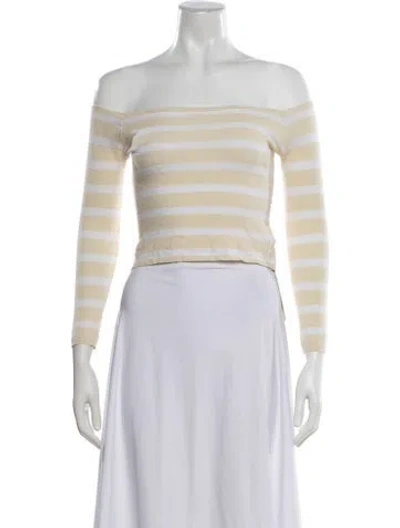 Pre-owned Twinset Striped Off-the-shoulder Crop Top In Neutral