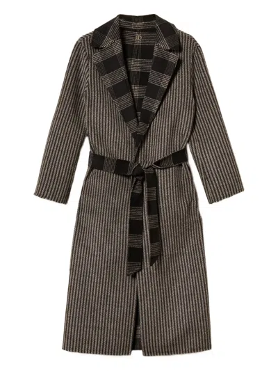 Twinset Striped-pattern Reversible-design Coat In Gray