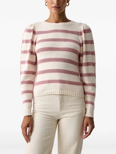 Twinset Striped Puff-sleeve Sweater In Neutral