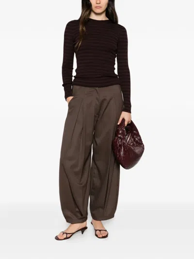 Twinset Striped Ribbed Sweater In Brown
