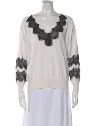 Pre-owned Twinset Striped Scoop Neck Sweater In White