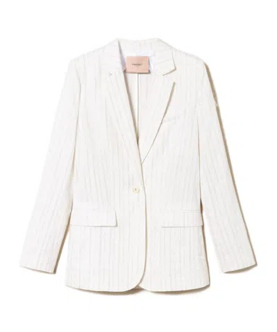 Twinset Striped Single-breasted Blazer In White