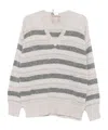 Twinset Horizontal Striped Knit Sweater With V-neckline In Multi
