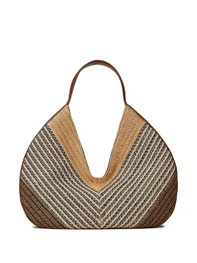 Twinset Striped Tote Bag In Brown